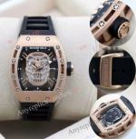 Copy Richard Mille Skull Watch RM 052 Rose Gold Rubber Strap